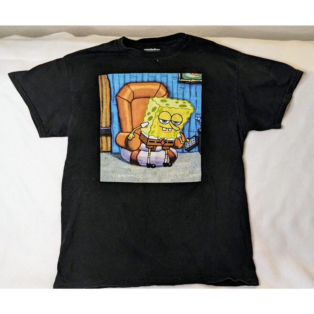 SpongeBob Squarepants Shirt Men's Medium Black Nickelodeon Graphic Tee Crew Neck